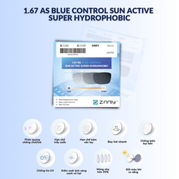 Giới thiệu tròng kính Zinmy Bluesun 1.67 Duramax – Đổi Màu, Chống Ánh Sáng Xanh [section padding="10px"]Tròng kính Zinmy Bluesun 1.67 Duramax là sản phẩm cao cấp từ thương hiệu Zinmy, thuộc tập đoàn Vivo Optics (Singapore). Với công nghệ đổi màu tiên tiến, khả năng lọc ánh sáng xanh và thiết kế siêu mỏng, tròng kính này không chỉ bảo vệ mắt toàn diện mà còn mang lại sự tiện lợi và thẩm mỹ vượt trội, đáp ứng nhu cầu của người dùng hiện đại trong thời đại số. Đạt chứng nhận tiêu chuẩn quốc tế TUV Rheinland, đây là lựa chọn đáng tin cậy cho những ai tìm kiếm một cặp kính đa năng.[/section] 1. Tính năng nổi bật [section padding="10px"] Công nghệ đổi màu Photochromic: Tròng kính tự động chuyển màu (xám khói hoặc nâu hổ phách) trong vòng 10 giây khi tiếp xúc với tia UV, giảm chói và bảo vệ mắt. Khi vào môi trường ánh sáng yếu, kính trở lại trạng thái trong suốt nhanh chóng, đảm bảo tầm nhìn rõ nét. Lọc ánh sáng xanh Blue Control: Chặn ánh sáng xanh có hại từ màn hình thiết bị điện tử (máy tính, điện thoại, TV, đèn LED), giảm mỏi mắt, khô mắt và nguy cơ thoái hóa điểm vàng, phù hợp với người làm việc lâu trên thiết bị số. Chống tia UV 100%: Bảo vệ mắt khỏi tia UVA và UVB, giảm nguy cơ lão hóa mắt do ánh nắng mặt trời. Thiết kế siêu mỏng nhẹ: Chiết suất 1.67, mỏng hơn 35% so với tròng kính thông thường (chiết suất 1.50), phù hợp cho người có độ cận cao (độ cầu: 0.00 đến -13.00, độ loạn: 0.00 đến -4.00), mang lại sự thoải mái và thẩm mỹ cao. Lớp phủ Super Hydrophobic (SHMC): Chống thấm nước, chống bám bụi, vân tay, hạn chế trầy xước, dễ lau chùi, đảm bảo kính luôn sạch và bền bỉ. Thiết kế phi cầu (Aspheric): Giảm quang sai, mở rộng trường nhìn, hạn chế méo ảnh, mang lại hình ảnh sắc nét và tự nhiên hơn. Chống bể Duramax: Chất liệu nhựa cao cấp, phù hợp với gọng kính khoan bắt ốc, tăng độ bền và an toàn, đặc biệt phù hợp cho người chơi thể thao hoặc trẻ em năng động.[/section] 2. Lợi ích vượt trội [section padding="10px"] Tiện lợi đa năng: Kính đổi màu giúp loại bỏ nhu cầu chuyển đổi giữa kính cận và kính râm, phù hợp cho cả làm việc trong nhà và hoạt động ngoài trời. Bảo vệ sức khỏe mắt: Lọc ánh sáng xanh và chống tia UV, giảm căng thẳng mắt, cải thiện giấc ngủ và hạn chế nguy cơ tăng độ mắt. Thẩm mỹ và thời trang: Màu xám khói hoặc nâu hổ phách hiện đại, kết hợp thiết kế mỏng nhẹ, mang lại vẻ ngoài tinh tế, phù hợp với nhiều phong cách và loại gọng kính. Độ bền cao: Lớp phủ siêu trơn và chất liệu chống bể giúp kính bền bỉ, phù hợp với mọi điều kiện thời tiết và môi trường.[/section] 3. Đối tượng sử dụng [section padding="10px"] Người thường xuyên sử dụng thiết bị điện tử như máy tính, điện thoại. Người hay di chuyển ngoài trời, cần bảo vệ mắt khỏi tia UV và ánh sáng mạnh. Người yêu thích sự tiện lợi và thời trang, muốn một cặp kính đa năng. Người có độ cận, viễn hoặc loạn thị cao, cần tròng kính mỏng nhẹ, thẩm mỹ. Trẻ em hoặc người chơi thể thao, cần kính bền bỉ, an toàn.[/section] 4. Chính sách bảo hành và cam kết [section padding="10px"] Bảo hành 12 tháng cho lớp phủ váng dầu, đảm bảo chất lượng lâu dài. Cam kết chính hãng: Sản phẩm đi kèm logo Zinmy ẩn, tem seal và hóa đơn đầy đủ, phân phối bởi các đại lý uy tín như Mắt Kính Tân Bình, Kính Mắt Zay, AT Optic. Hỗ trợ đổi trả: Đổi trả trong 3-7 ngày nếu có lỗi từ nhà sản xuất, hỗ trợ đo mắt miễn phí và tư vấn số độ phù hợp. Ưu đãi hấp dẫn: Giảm giá 10-20% tùy đại lý, miễn phí vận chuyển cho đơn hàng trên 1.000.000 VND, tặng kèm khăn lau và dung dịch vệ sinh chuyên dụng.[/section] 5. Kết luận [section padding="10px"]Tròng kính Zinmy Bluesun 1.67 Duramax là sự lựa chọn hoàn hảo cho những ai tìm kiếm một sản phẩm kính mắt đa năng, kết hợp giữa công nghệ đổi màu, bảo vệ mắt khỏi ánh sáng xanh và tia UV, cùng thiết kế siêu mỏng nhẹ, thời trang. Với độ bền cao và lớp phủ siêu trơn, sản phẩm không chỉ mang lại trải nghiệm thị giác thoải mái mà còn nâng cao phong cách và sự tự tin. Hãy liên hệ ngay với các đại lý uy tín như Mắt Kính Tân Bình (Hotline: 0906.963.669), Kính Mắt Zay (Hotline: 0795.866.951), hoặc AT Optic (Hotline: 0978.714.316) để sở hữu sản phẩm chính hãng với mức giá từ 1.984.000 - 2.680.000 VND[/section]